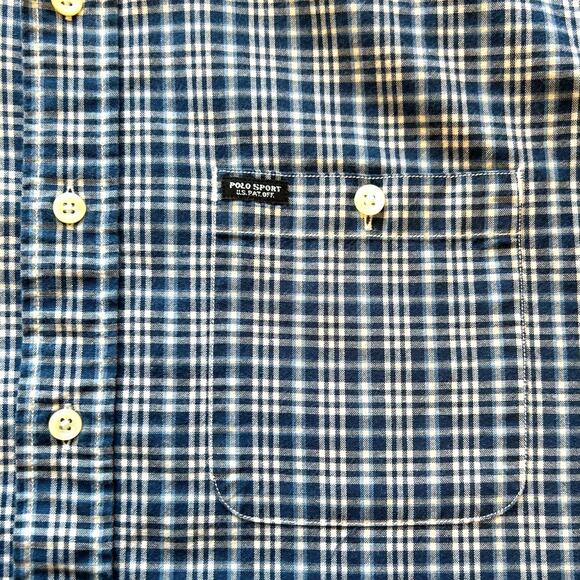 Ralph Lauren Sport Shirt Button Down Blue Check Medium - Picture 2 of 9